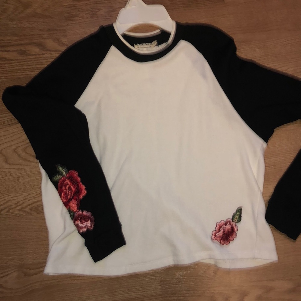 Black and white long sleeve with embroidered roses